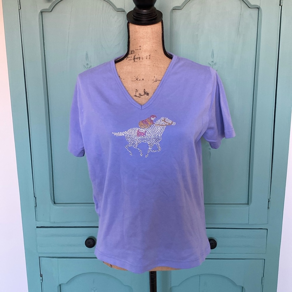 Equine Artwear Design Racehorse with Jockey Tee Shirt. Medium